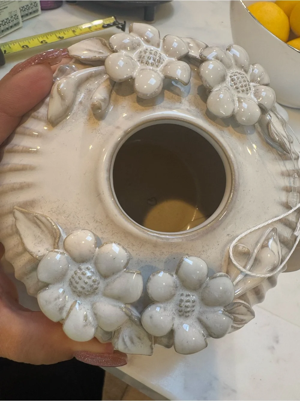 NWT Beautiful Ceramic Floral Accent Vase in Cream and Taupe 2 Available 4.5”